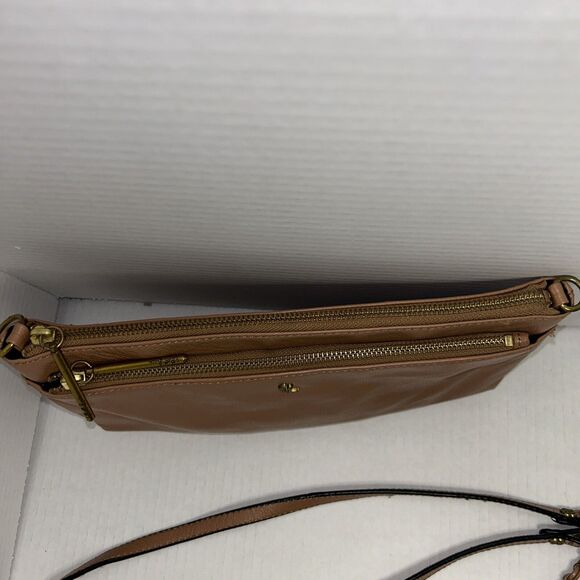 Elliot Lucca Brown Tan Leather Crossbody Bag Purse Zip Top removable Strap - Picture 9 of 16